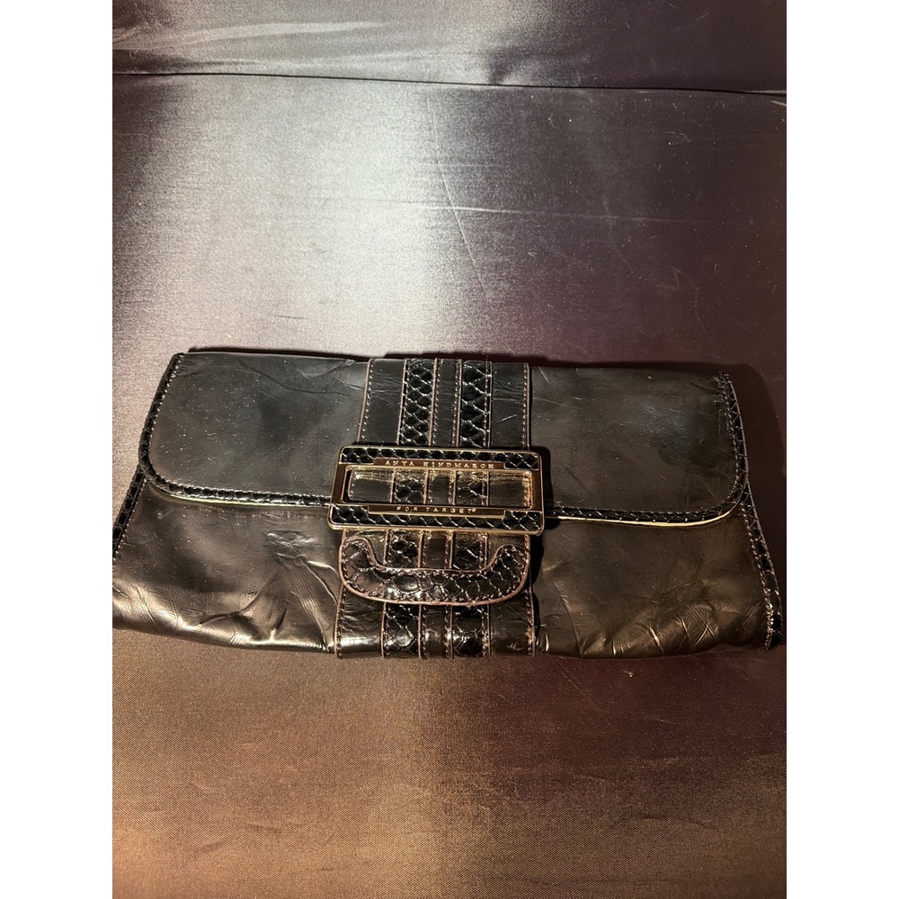 Anya Hindmarch For Target Black Faux Leather Snakeskin Trim Buckle Clutch Bag